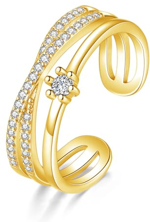 Zolkamery Silver damringar, 925 sterlingsilver tre lager Infinity omlottring med vit zirkon, justerbar minimalistisk fingerringar, stapelbar tumring trendiga stapelbara ringar med presentförpackning,