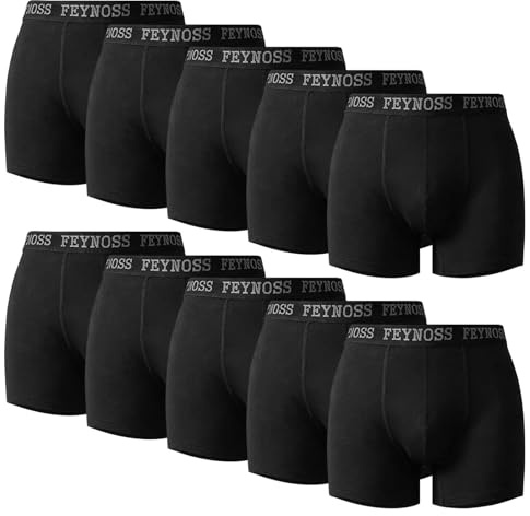 feynoss Boxershorts Herr 10-pack – Bomull, elastisk midja, andningsbara & utan etikett, mjuka kalsonger för vardag och träning
