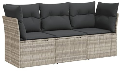 vidaXL Salon de Jardin avec Coussins 3 pcs, Canapés avec Pieds Réglables, Ensemble de Meubles d'Extérieur Patio Terrasse, Gris Clair Résine Tressée