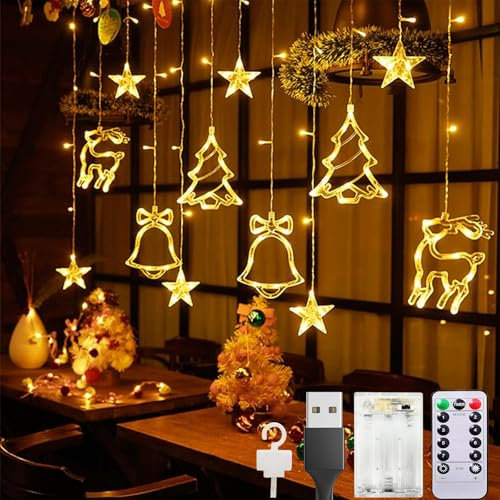Tceapoo LED Lichtervorhang Weihnachten - 8 Modi Lichterkette Mit Timer, Wasserdicht Sterne für Innen Außen, Party, Garten, Balkon, Fenster