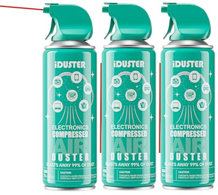 iDuster Spray de aire limpiador de teclado, aire enlatado para PS5, computadora, PC, teclado, electrónica, 3 unidades (10 onzas)