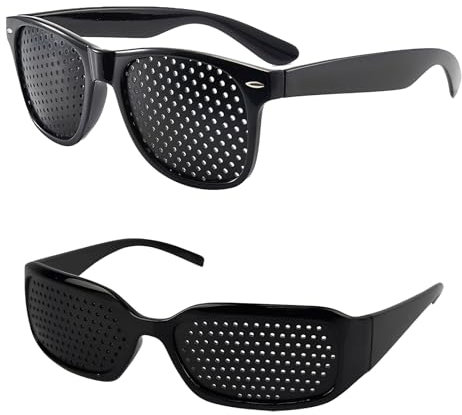 2 Stück Rasterbrille, Lochbrille, Multidot Pinhole Glasses mit Faltbaren Bügeln, Korrekturbrille Rasterbrille Augentraining zur Entspannung Sehvermögen-Verbesserung (Schwarze)