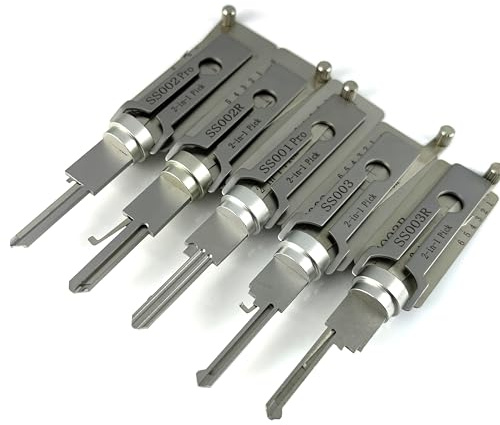 Set professionale 2-in-1 di grimaldelli, 5 pezzi SS001 SS002 SS002R SS003 SS003R con decodificatore, kit di apertura serrature civile per fabbro, per appassionati