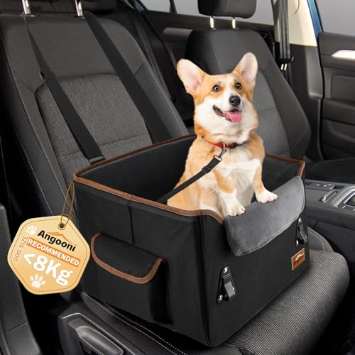 Angooni Einfache Reinigung Hunde Autositz - Sicherer und Komfortabler Hunde Autositz - Hundeautositz mit Aufbewahrungstaschen mit Plüschkissen für Vordersitz Rückbank (Schwarz)
