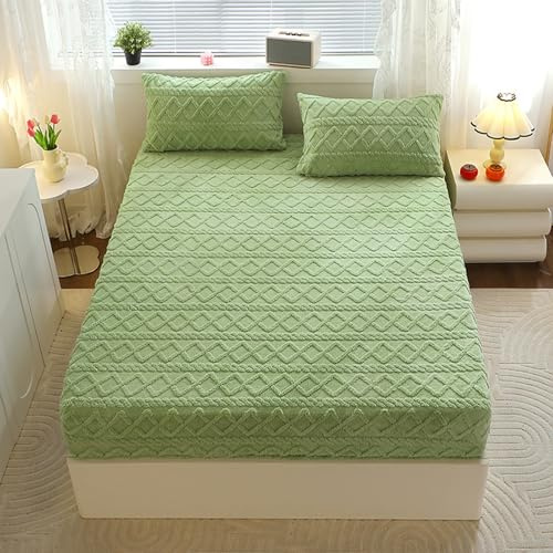 Lenzuolo con angoli in flanella verde, 150 x 200 cm + 25 cm di profondità, morbido e confortevole, per materassi fino a 25 cm, biancheria da letto caldo e soffice, essenziale