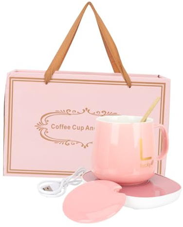 MAGICLULU Calentador Eléctrico para Taza USB con Temperatura Constante Taza Térmica Rosa con Sensor De Gravedad para Café Leche y Agua Caliente para Oficina y Hogar