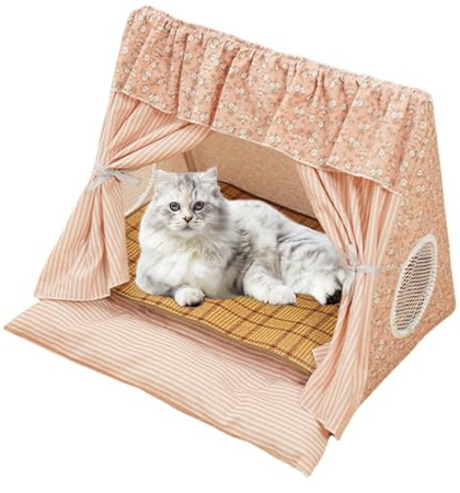 Tienda de campaña para gatos, tienda de campaña para gatitos, casa cómoda con alfombrilla térmica extraíble para conejos, animales pequeños, cachorros, área de juego, sala de estar, apartamento