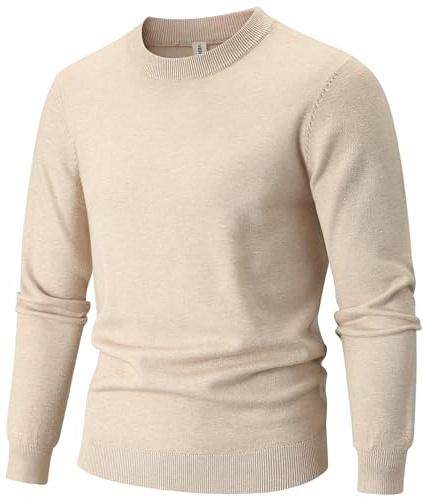 VEIISAR Pull à col rond pour homme 360 g – Variante épaisse – Pull chaud pour l'automne et l'hiver – Pull en tricot doux et confortable, Col rond beige, S