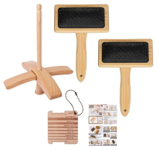 Drop Spindle with Carding Brushes Crosses-Shaped Wooden Turkish Spindle Wool Carders for Yarn Weaving Wool Crocheting