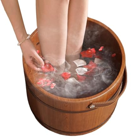 Lavabo de madera para pies – Cubo natural para aliviar el estrés – Bañera de madera para remojo de pies, para personas mayores, hombres, ancianos, padre, madre, papá, mamá