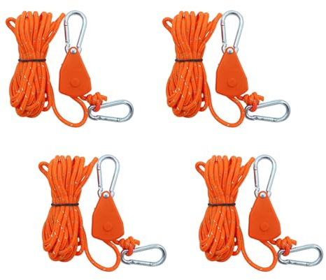 4 Pcs Reflective Tent Guy Ropes, 4mm Cord Guy Ropes, Ratchet Rope | with Tensioner | Adjustable Outdoor Tent Guide Rope | Ratchet Hangers | for Camping Hiking Awning and Outdoor Use