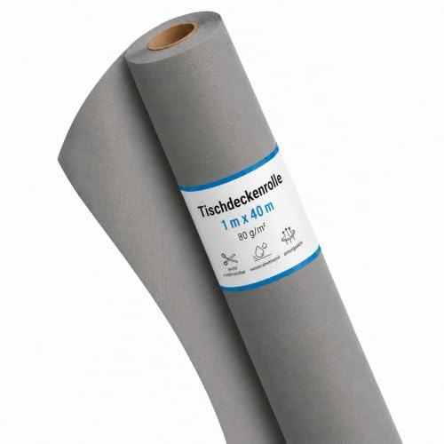 Sensa Lux Rouleau de nappe, certifié Öko-Tex 100, lavable, 1 m x 40 m, Linge de table Nappe mètre, stoffähnliches non-tissé, idéal pour fête, Traiteur, club Fête, gris