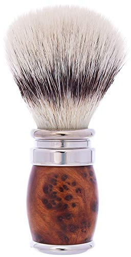 Plisson - Blaireau de Rasage, Blaireau Synthétique Fibre Blanche de Haute Qualité - Manche en Loupe de Thuya et Palladium - Taille 12 Standard - Confort et Douceur - Fabrication Française