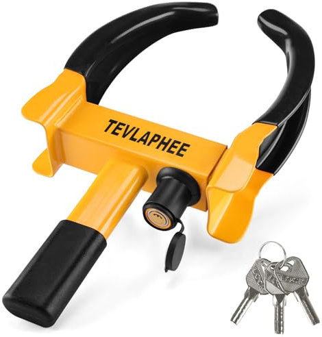 Tevlaphee Radkralle Parkkralle mit Sicherheitsschloss und 3 Schlüsseln für PKW Wohnwagen Anhänger Reifenkralle Wegfahrsperre Diebstahlsicherung (Schwarz & Gelb)