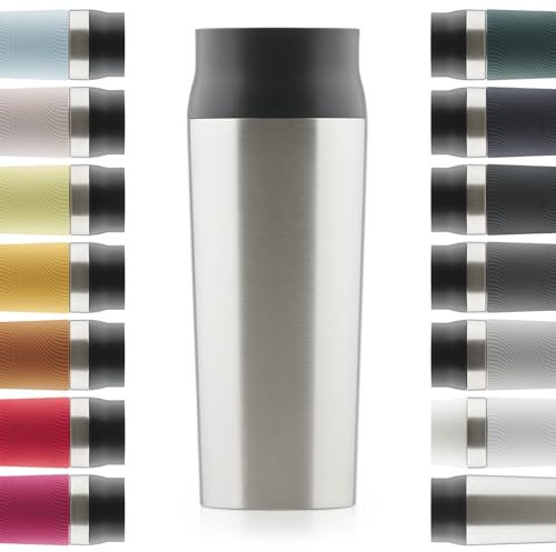 Blumtal Thermobecher 350 ml - Kaffeebecher to go aus Edelstahl - auslaufsicherer Isolierbecher kalt/heiß - Mug mit 360° Trinköffnung - Thermosbecher mit Quick-Press-Verschluss - Coffee Mug - Silber