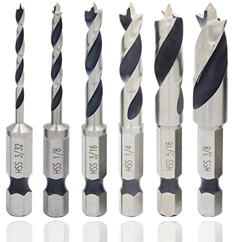 Mesee 6Pcs Forets à Bois Hélicoïdaux de 1/4 Tige Hex Professional, Mèche Bois Rotative à Queue Hexagonal Impérial, Foret Fraise à Torsion HSS Spiral Trou Cutter pour Perçage de Métal Plastique