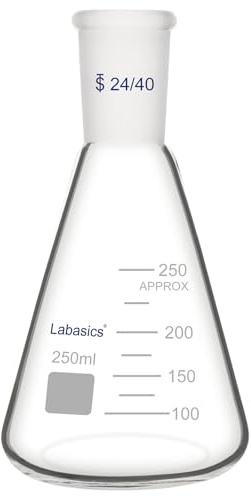 Labasics Glass 24/40 Erlenmeyer Flask, Borosilicate Glass Heavy Wall Flask with 24/40 Standard Taper Outer Joint, 250 ml