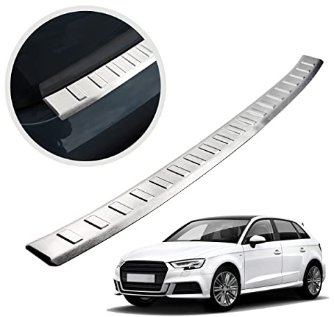 CHROMEMASTER | Ladekantenschutz Stoßstangenschutz | Kompatibel mit Audi A3 8Y, Sportback Kombi 2020+ | Gebürsteter Edelstahl, Silber matt | Lackschutzleiste Sichert den Heckstoßfänger vor Kratzern