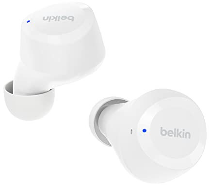 Belkin auriculares True Wireless SoundForm Bolt, inalámbricos con 28 horas de autonomía y modo mono, resistencia IPX4 frente al agua y el sudor, Bluetooth, micrófono, para iPhone, Galaxy y otros