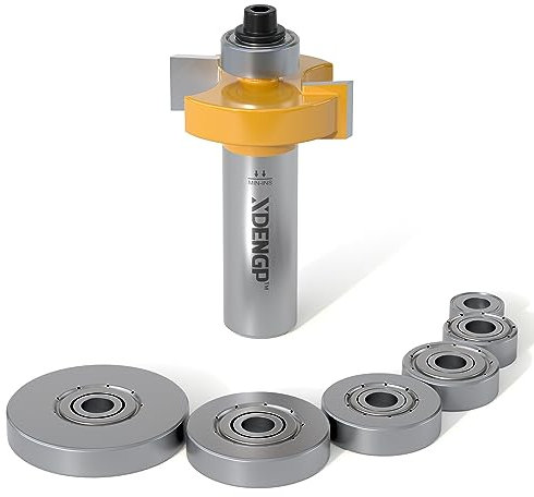 XDENGP Rabbet Router Bit Set 1/2 Shank, Rabbeting Router Bits 1pcs with 6 Bearings for Interchangeable and Adjustable Multi Depths Cutter 1/8, 1/4, 5/16, 3/8, 7/16, 1/2