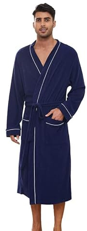 U2SKIIN Herren Bademantel Frottee 100% Baumwolle Sauna Bademantel weicher langer Bademäntel für Herren Kimono Morgenmantel Männer Nachtwäsche (Marineblau, L/XL)