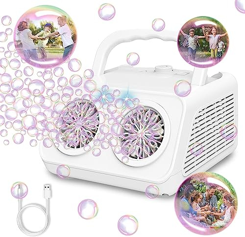 Macchina Automatica per Bolle per Bambini - Oltre 20000 Bolle al Minuto, 26 Fori, Illuminazione, Soluzione da 120 ml - per Feste, Matrimoni, Compleanni