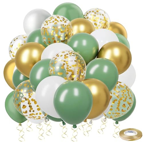 Luftballons Grün,Dargds 55 Stück Retro Grün Luftballons Hochzeit mit Helium Ballons Gold Weiß,Metallic Konfetti Ballons für Taufe Deko Geburtstag Baby Shower Jubiläum Party