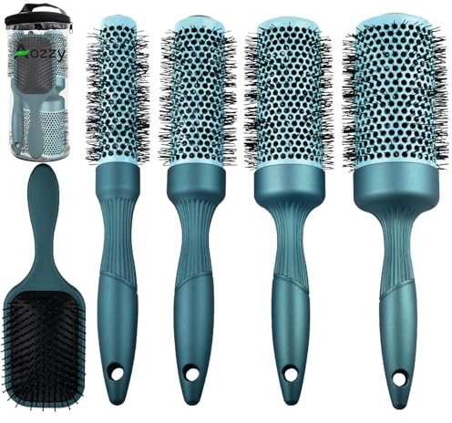 5pcs Round Brush for Blow out Professional Round Hair Brush for blow drying Leaves Hair Shiny Heat Styling Brush 5 Different Sizes Works Very Well with The Blow Dryer