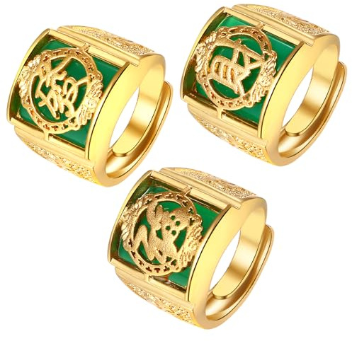 OIDEA män öppen ring guld: 3/4 stycken ringar set band sigillring bandring guldpläterad välstånd rikedom lycka rik av mässing smycken fars dag födelsedag present för män far, Mässing