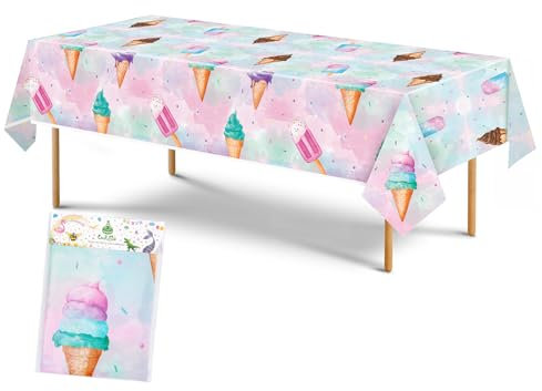 WERNNSAI 2er Pack Eiscreme Party Tischdecken – 137,2 x 274,3 cm rechteckige Sommer Eiscreme Tischdecken Partyzubehör Mädchen Geburtstag Babyparty Party Dekorationen