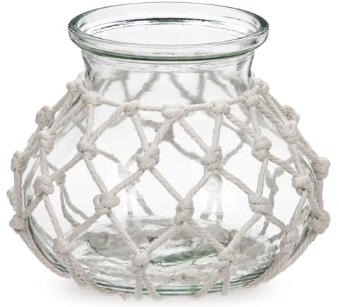 Hollyone Clear Glass Vase with Cotton Rope Cover Woven Round Glass Vase Decorative Flower Bottle Modern Vase for Table Centerpiece Farmhouse Wedding Home Decor