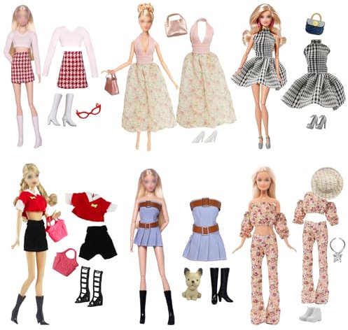 20 Chill Puppen Kleidung Mädchen Puppe Stilvolles Kleider, Partykleid Prinzessin Stil Outfit Hahnentrittrock Puppenkleidung und Hosen mit Schuhe Zubehör für 11.5 Zoll Puppen