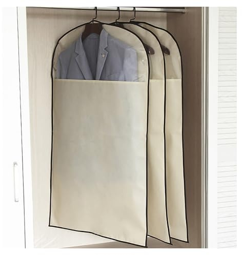 DOUZIO 3 Pack Garment Bags, Travel Suit Bags for men Nonwoven Breathable Garment Covers for Closet Storage Dustproof hanging clothes bags for Coat, Dress, Shirt, Jacket(Size:90×60cm,Color:Beige)