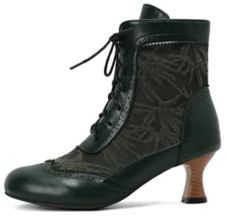 Genérico Zapatos Mujer Brogue de Tacón Bajo Aguja, Estilo Vintage con Cordones para un Look Retro y Elegante,Verde,48 EU