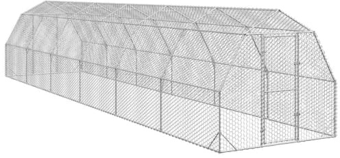 Runheo hönshus galvaniserat stål 2,5 x 12 x 2,25 m med sexkantigt nät stort frigående utloppsstall för kyckling anka gås kanin skydd och bekväm hage med låsbar dörr