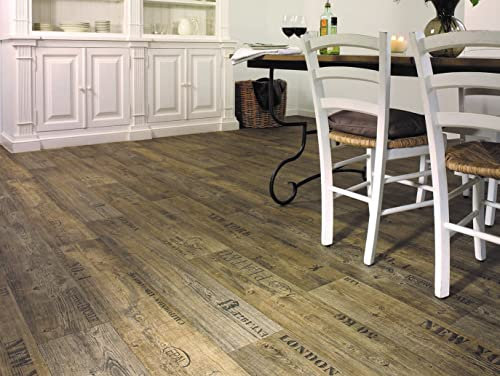 Revetement de sol en PVC avec inscriptions, brun foncé, Découpe (4m de large, 1,5m de long)