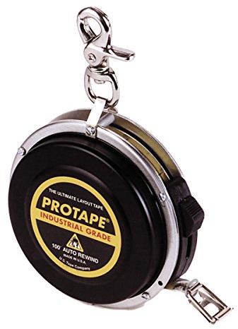 ProTape, Auto-Rewind Tape Measure (3/8 wide x 100' long),Nylon Coated Blade 47322 (900B), Increments by 1/8th of an inch.