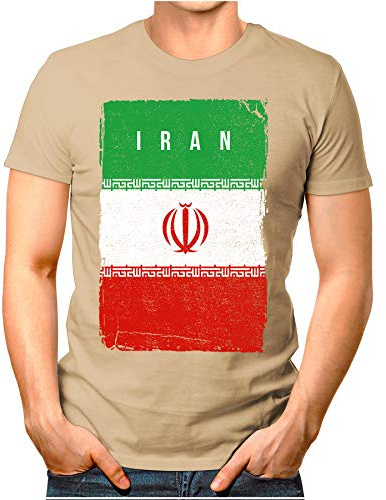 OM3® - Iran-flagga-vintage - T-shirt för män | Persia Persia-flagga fotboll fotboll fanshirt sport tröja | S – 4XL