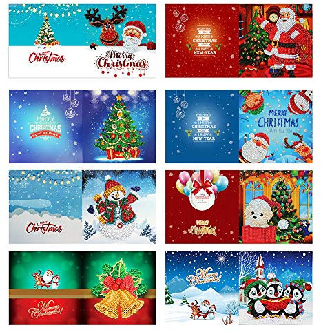 Prosperveil 8 handgefertigte Grußkarten zum Selbermachen speziell geformte Diamantmalerei Weihnachtskarten Kit mit leeren Umschlägen für Weihnachten, Geburtstag, Kinder, Basteln, Geschenk (Stil C)