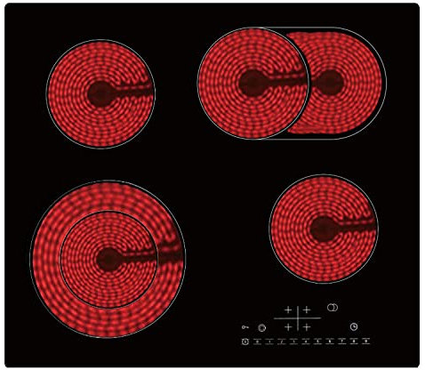 Kochfeld 60cm autark mit Bräterzone und Zweikreiszone, 7200 W, 9 Stufen, 4 Zonen, rahmenlose Ausführung, Touch-Slider, Timerfunktion, Acopino KM4-2
