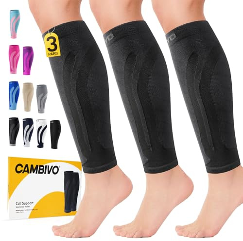 Cambivo 3 Pairs Calf Compression Sleeve for Women and Men,Leg Brace for Running, Cycling, Shin Splint Support for Working out(Black, Large-X-Large)