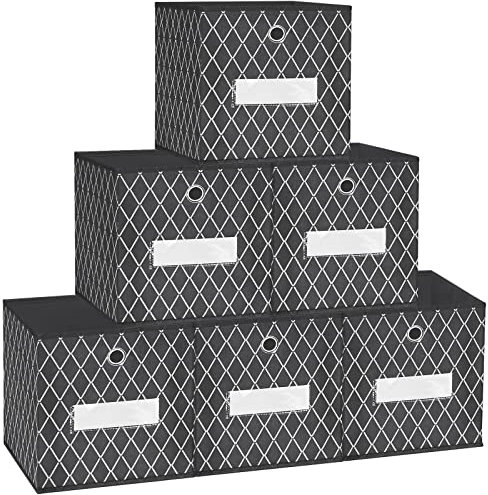 VERONLY Kallax Einsatz Box Aufbewahrungsbox Stoff, Regal Faltbox Korb Kisten 30X30X30cm,Boxen Aufbewahrung mit Griffen,für Würfelregal,Spielzeug,Kleidung,6er-Set, Grau