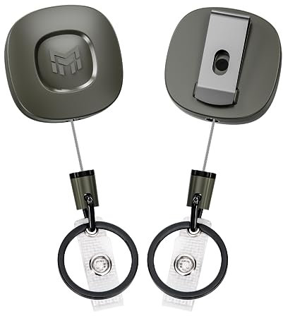 MNGARISTA Robuster, einziehbarer Metall-Schlüsselanhänger mit Gürtelclip, 227 g Rückzug, 80 cm Stahlkabel, Zinklegierung, einziehbare Schlüsselanhängerspule für Ausweis, 2 Stück, Dunkelgrau
