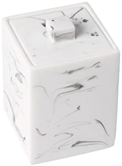 Alipis Boîte de Rangement en Résine Effet Marbre Blanc avec Couvercle, Porte-Cotons-tiges et Rangement pour Cure-Dents, Design Moderne pour Salle de Bain