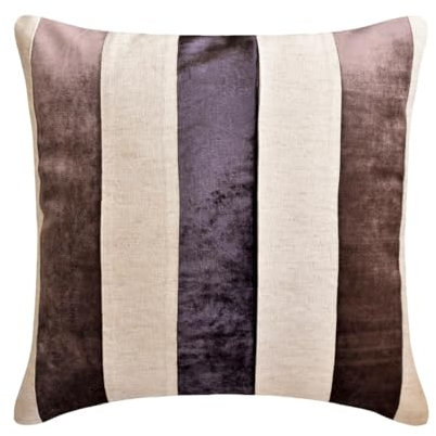 The HomeCentric Dekorativ Aubergine Kissen Überzüge, 2 Stück, 45x45 cm Samt Kissen, Kissenhülle mit Patchwork, Gestreift Kissen, Modern Kissen Überzüge - Velvet Band Aubergine