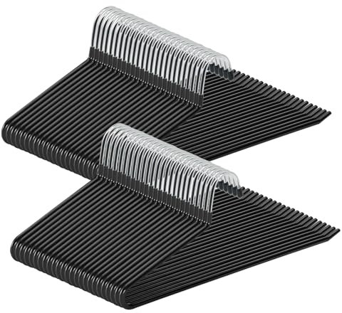 ABHENG Grucce per pantaloni, Gancio Grucce per Pantaloni, confezione da 50, Appendiabiti Salvaspazio Bianca, Gruccette in Acciaio Inox, Cromate, 38 x 0,5 x 13 cm, Nero, AIY0550B