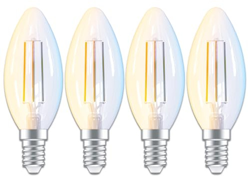 ANTELA E14 C35 Smart Vintage LED-Glödlampor Alexa WLAN 4,5W Ekvivalent 40Watt 470LM Dimbar 2700K Varmvitt till 6500K Kallvitt Ljus Kandelaber, Kompatibel med Amazon Alexa och Google Home, 4st | Dimbar 2700K-6500K, kompatibel med Alexa/Google Home, röststyrning, APP-kontroll, 2,4 GHz WiFi, 4 st
