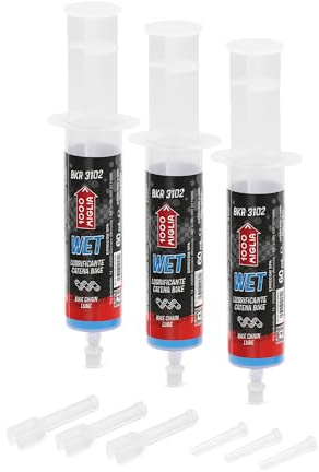 Errecom BKR 3102 Lubricante Cadena Bicicletas WET - 180 ml(3 x 60 ml), uso Condiciones terreno Húmedo, Mojado y Embarrado, Jeringa aplicadores Drop y Huggie System, fórmula fluorescente perfumada