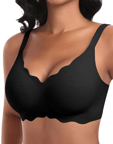 Ganado Soutien-Gorge Femme sans Armature Sexy Col en V Brassiere avec Coussinets Bralette sans Coutures Classiques Brassière Maintien (Noir,XXL)