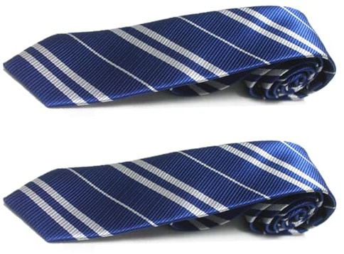 QXCFTW 2 PCS Blue Striped Neckties, School Uniform Fancy Dress up Scarf Necktie Accessories, Soft Tie Cosplay Halloween Party Costume Accessory (Ravenclaw)
